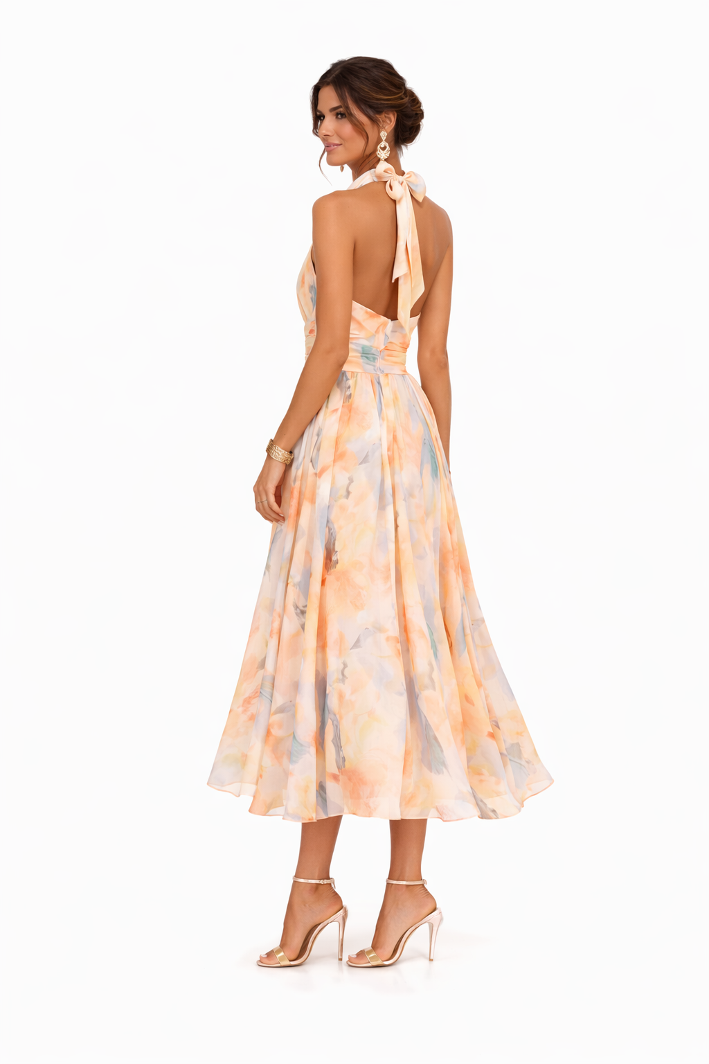 Claudia™ | Vestido de Cuello Halter con Estampado de Acuarela