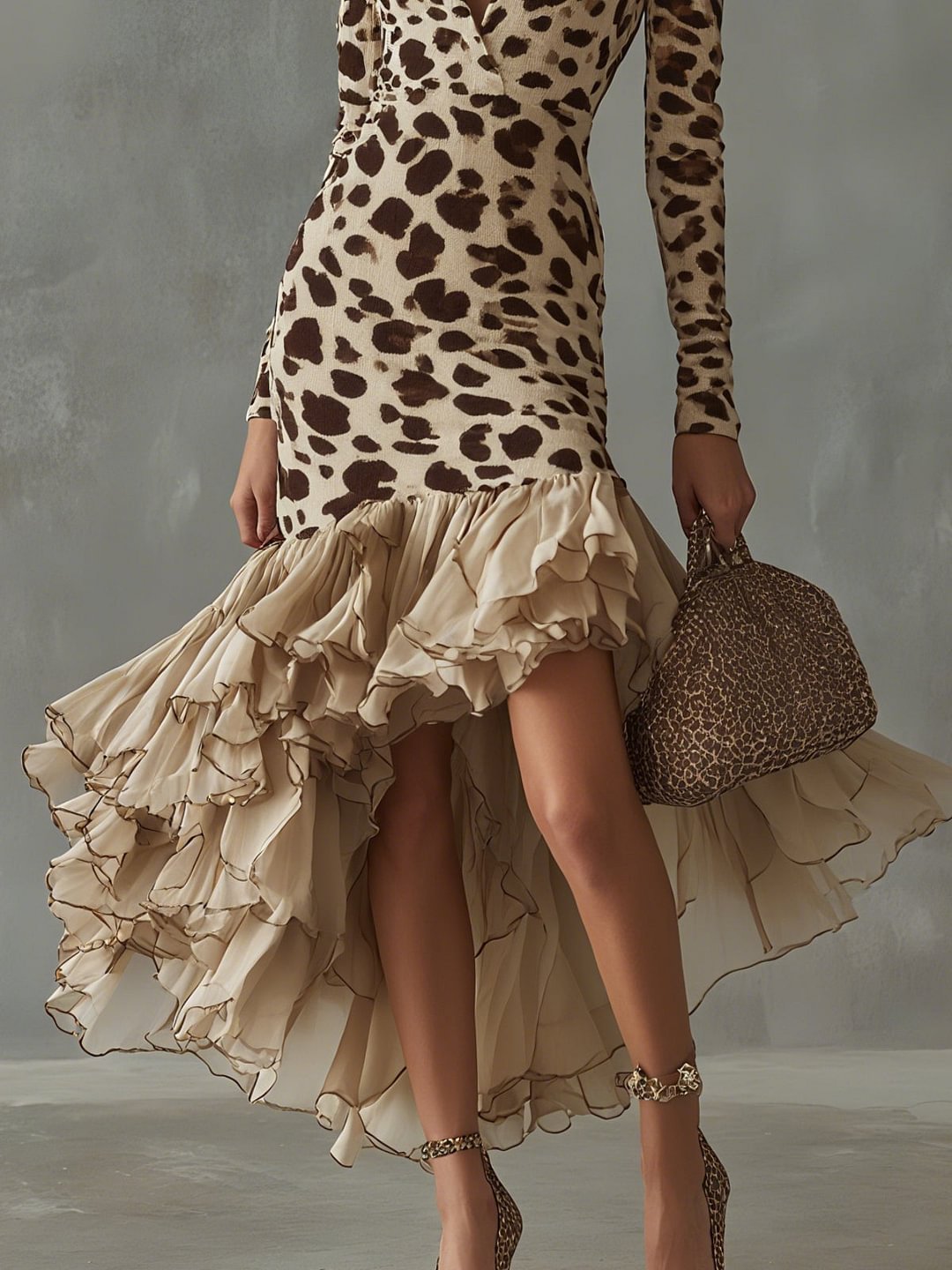 Agata · Vestido con estampado animal y volantes