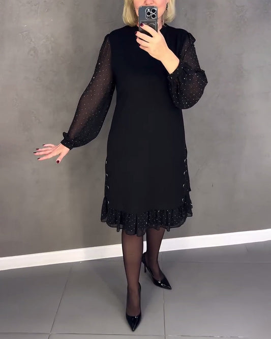 ELIANA | Vestido elegante con mangas transparentes y corte favorecedor para ocasiones otoñales