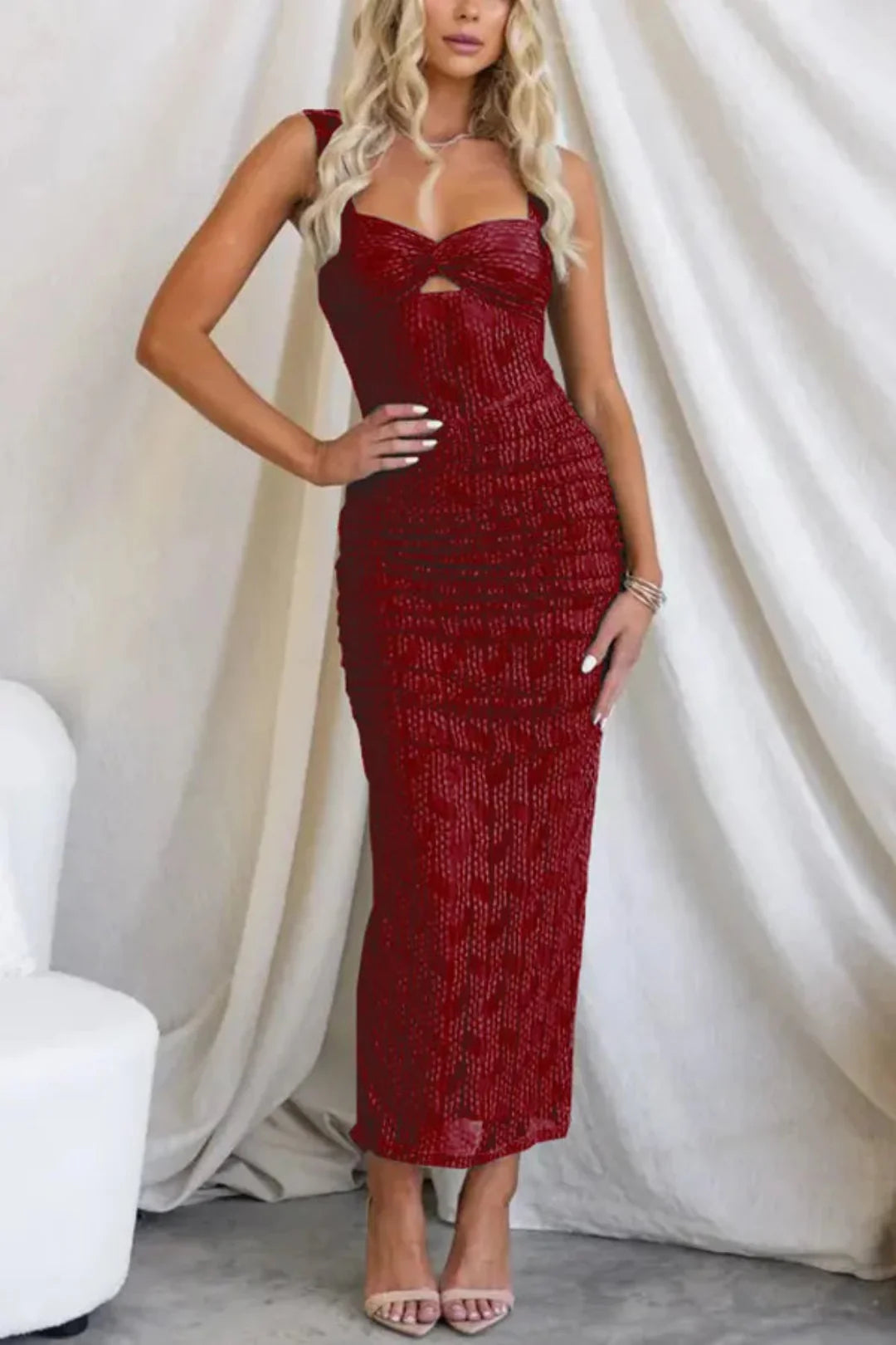 Cattaleya - Maxi vestido de malla fruncida para realzar la figura