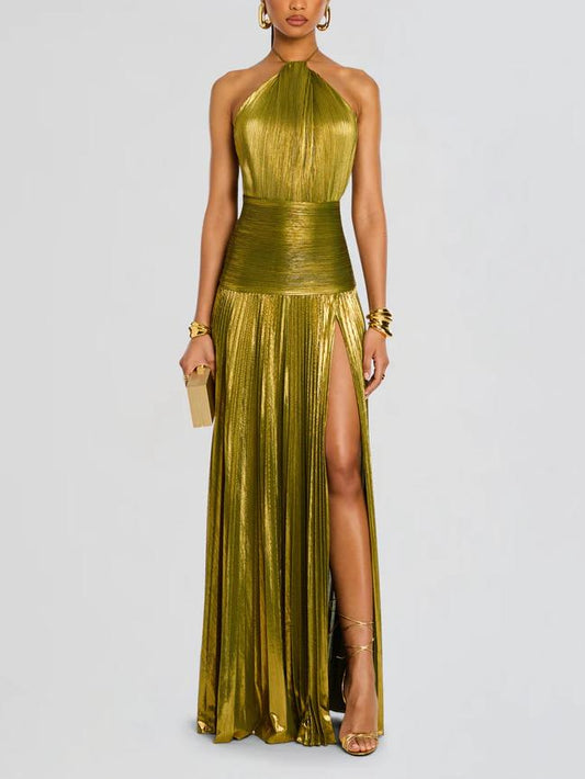 Thalia™ | Vestido largo metálico Peridot