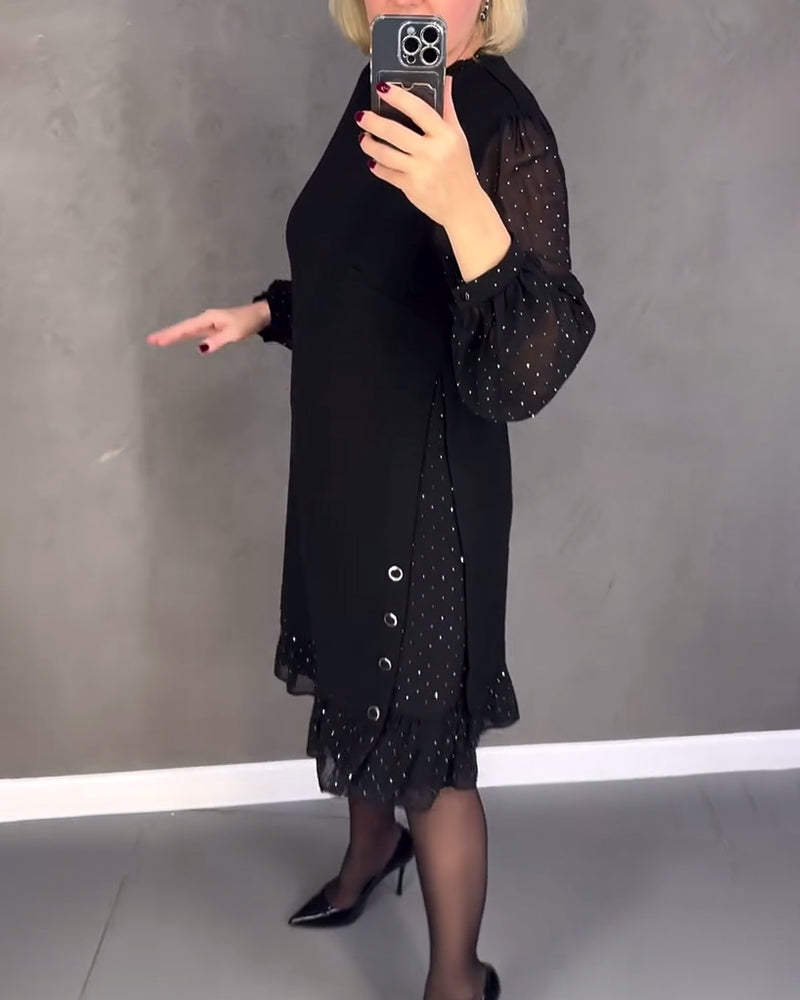 ELIANA | Vestido elegante con mangas transparentes y corte favorecedor para ocasiones otoñales
