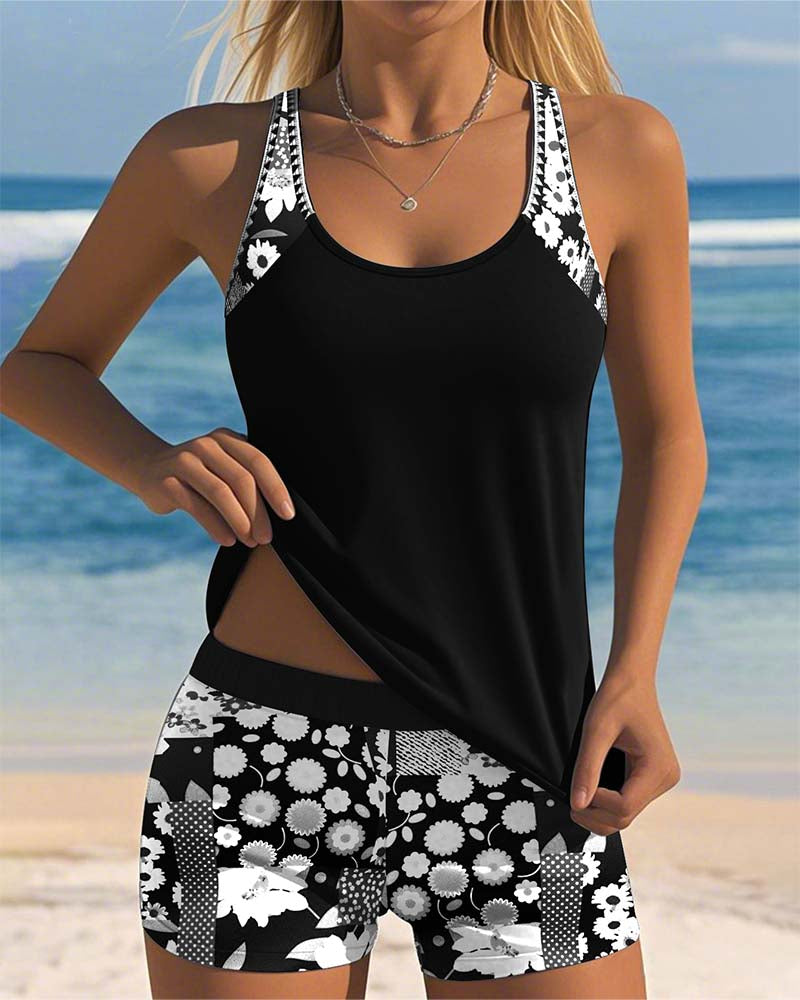 Marina | Traje de baño de dos piezas con corte relajado y estilo playero floral