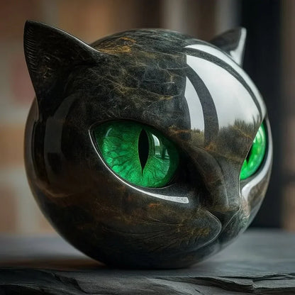 LynxAura - Escultura de cabeza de gato negro místico