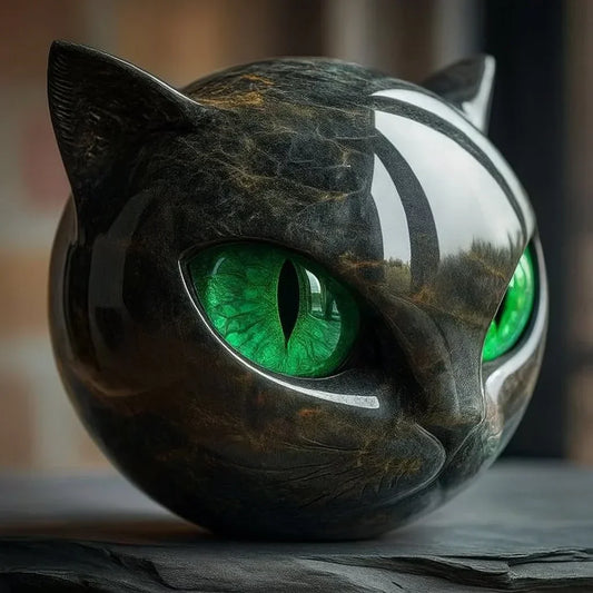 LynxAura - Escultura de cabeza de gato negro místico