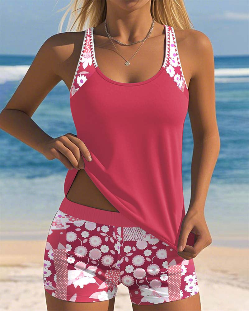 Marina | Traje de baño de dos piezas con corte relajado y estilo playero floral