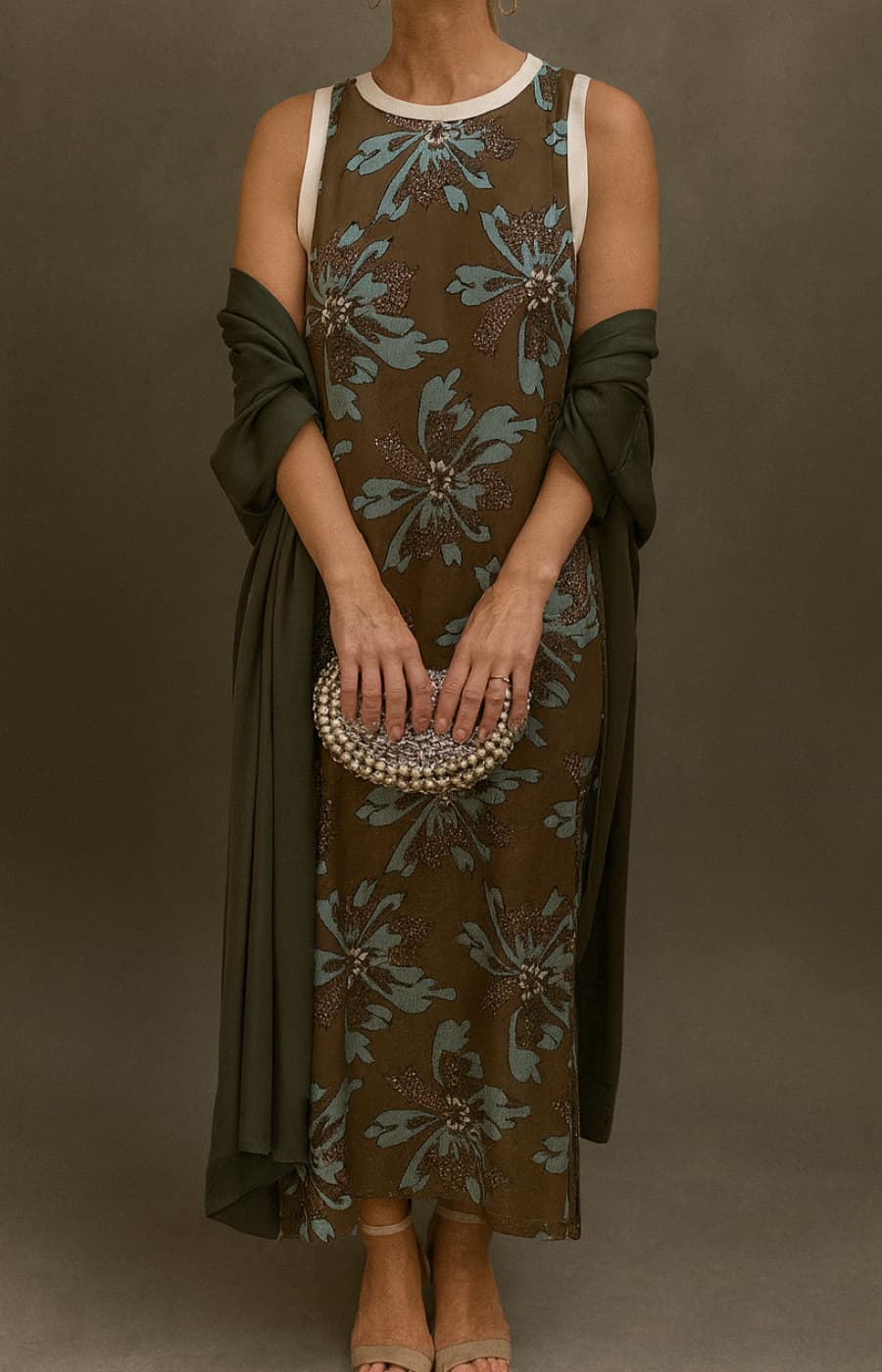 MILENA | Vestido elegante satinado con estola incluida y corte estilizado para ocasiones especiales