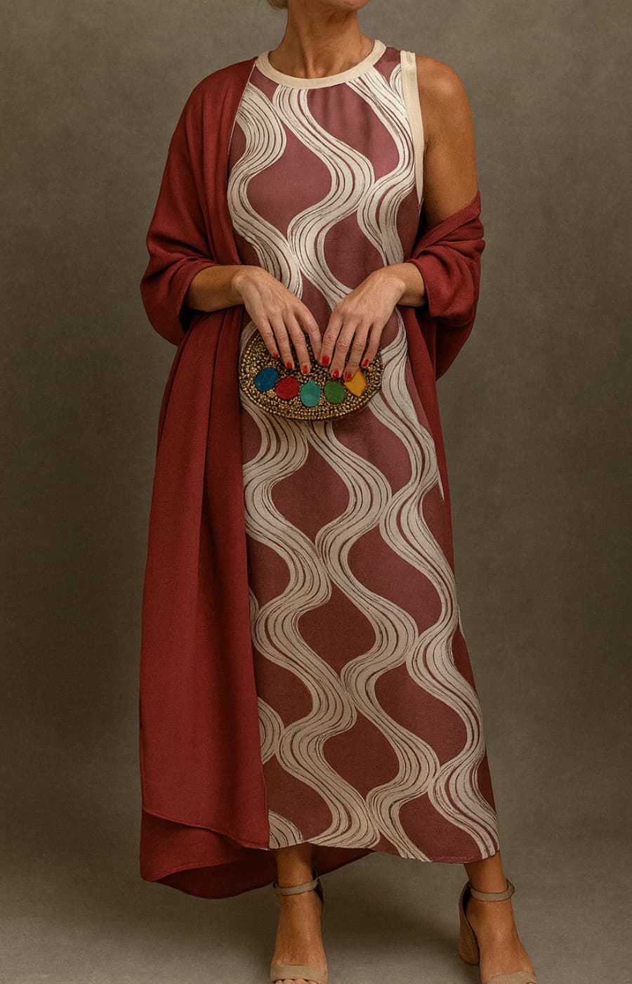 MILENA | Vestido elegante satinado con estola incluida y corte estilizado para ocasiones especiales