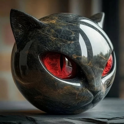 LynxAura - Escultura de cabeza de gato negro místico