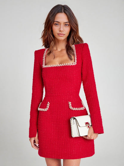 Charlotte™ | Vestido de tweed con escote cuadrado y perlas