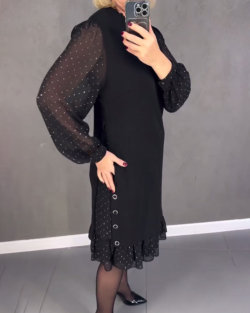 ELIANA | Vestido elegante con mangas transparentes y corte favorecedor para ocasiones otoñales