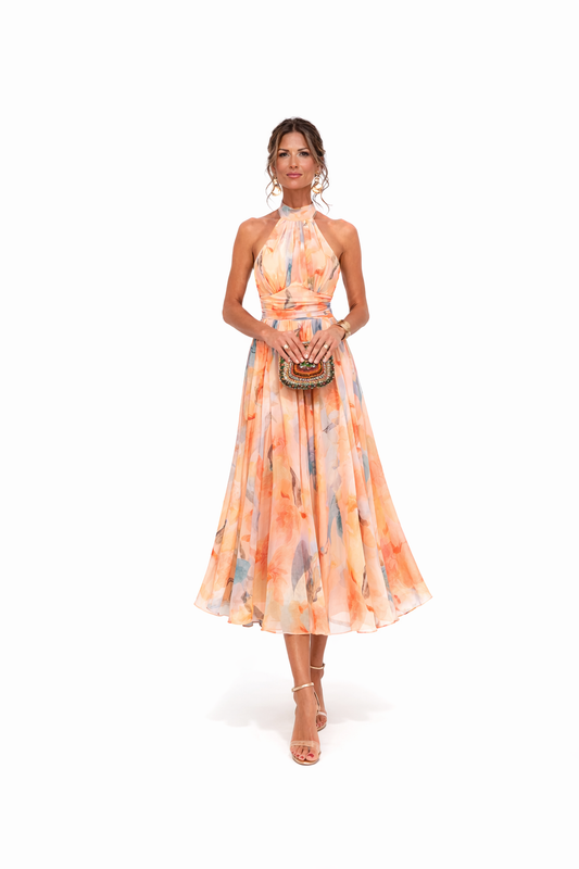 Claudia™ | Vestido de Cuello Halter con Estampado de Acuarela