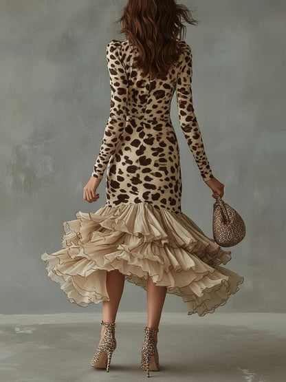 Agata · Vestido con estampado animal y volantes