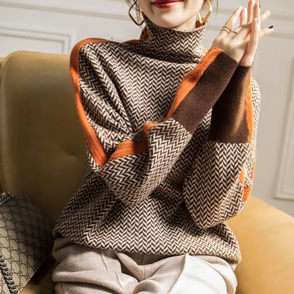 Rebeca™ | Jersey de cuello alto con llamativas rayas en contraste