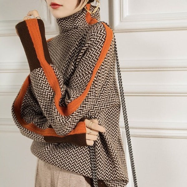 Rebeca™ | Jersey de cuello alto con llamativas rayas en contraste