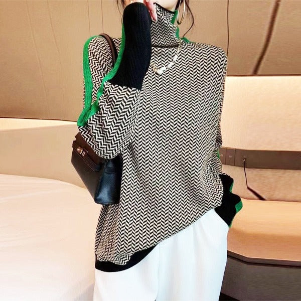 Rebeca™ | Jersey de cuello alto con llamativas rayas en contraste