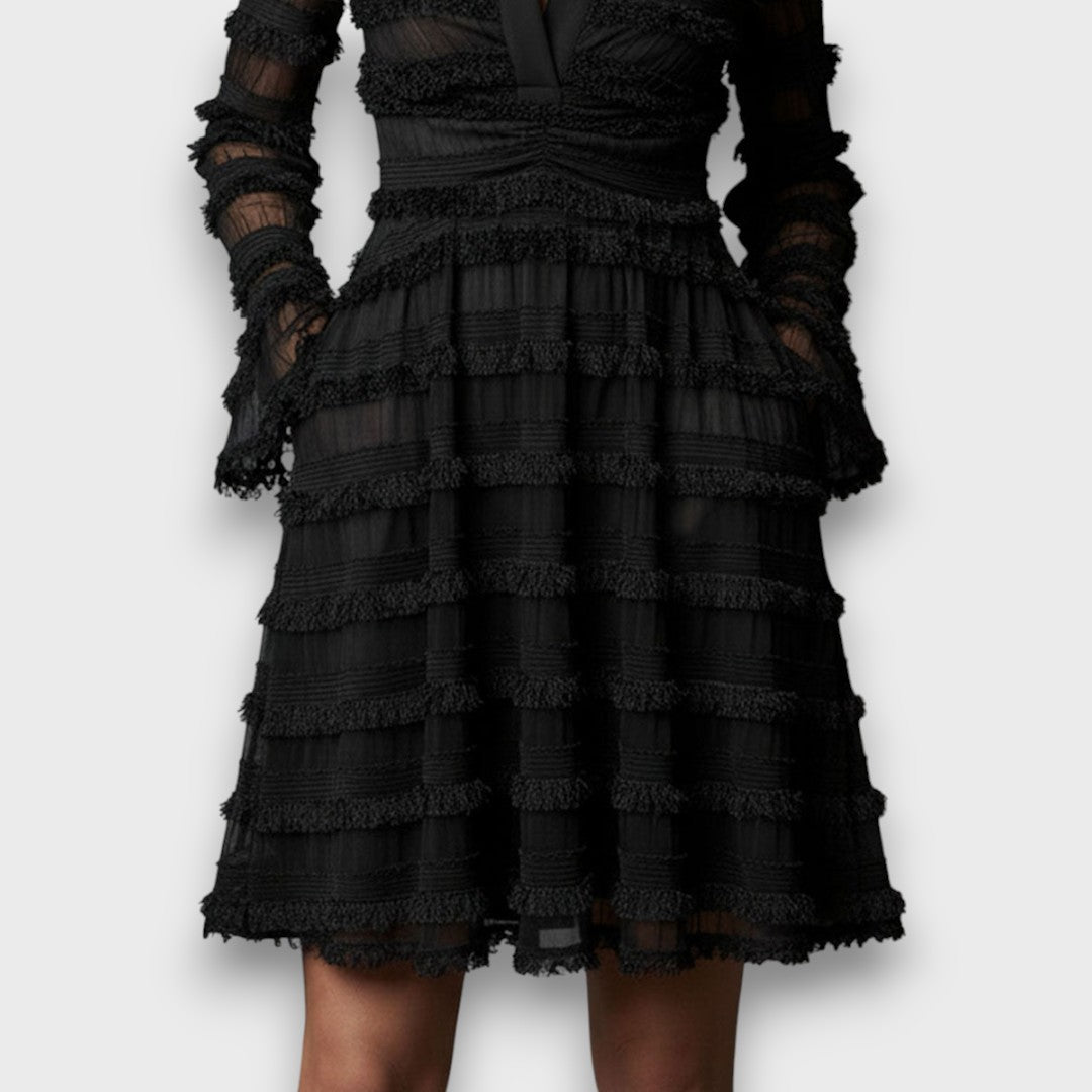 Carolina – Vestido midi con flecos transparentes