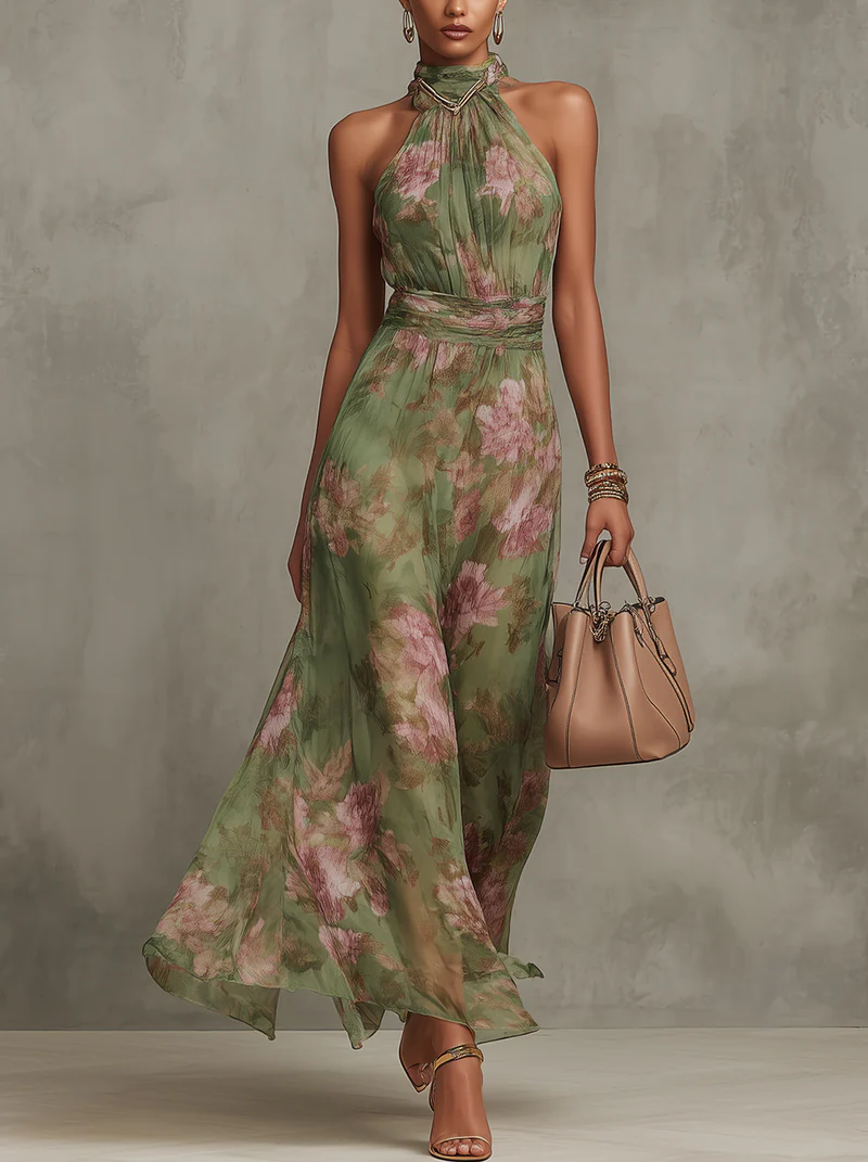 Azahara | Vestido maxi floral verde