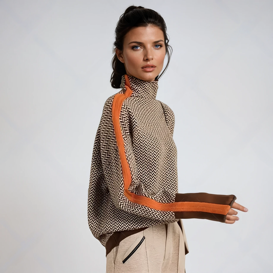 Rebeca™ | Jersey de cuello alto con llamativas rayas en contraste