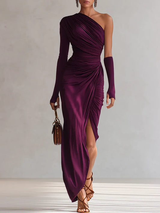 Rosalia™ -  Elegante vestido largo morado sexy con un solo hombro