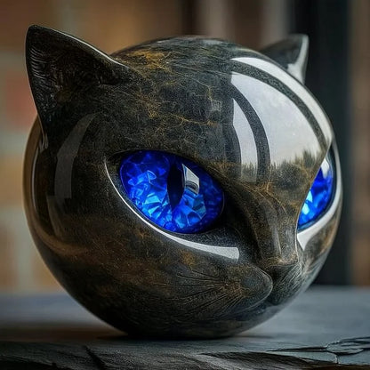 LynxAura - Escultura de cabeza de gato negro místico