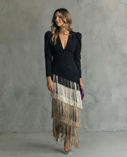 Triana · Vestido elegante con mangas de flecos