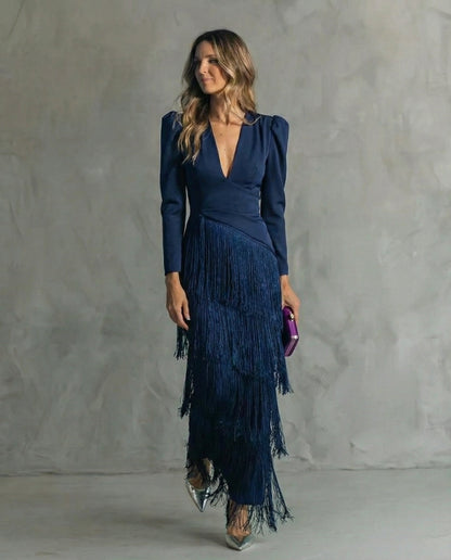 Triana · Vestido elegante con mangas de flecos
