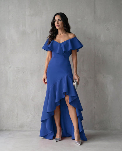 Abril · Vestido elegante con volantes y escote en V