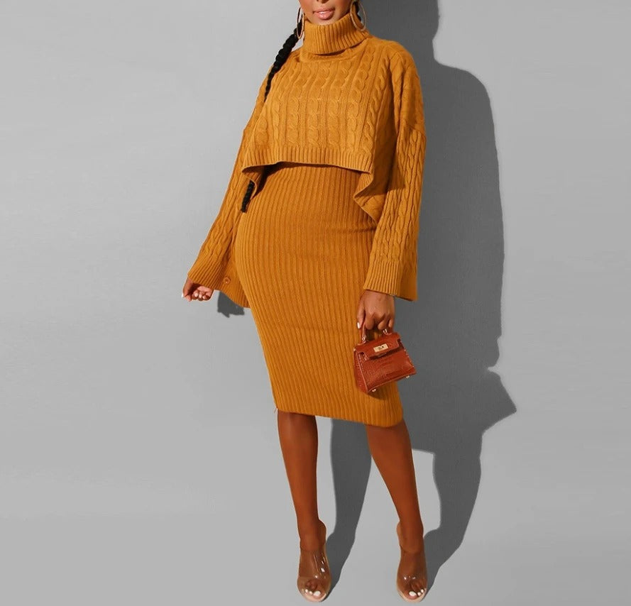 Lorena - Vestido de punto ajustado con jersey corto superpuesto