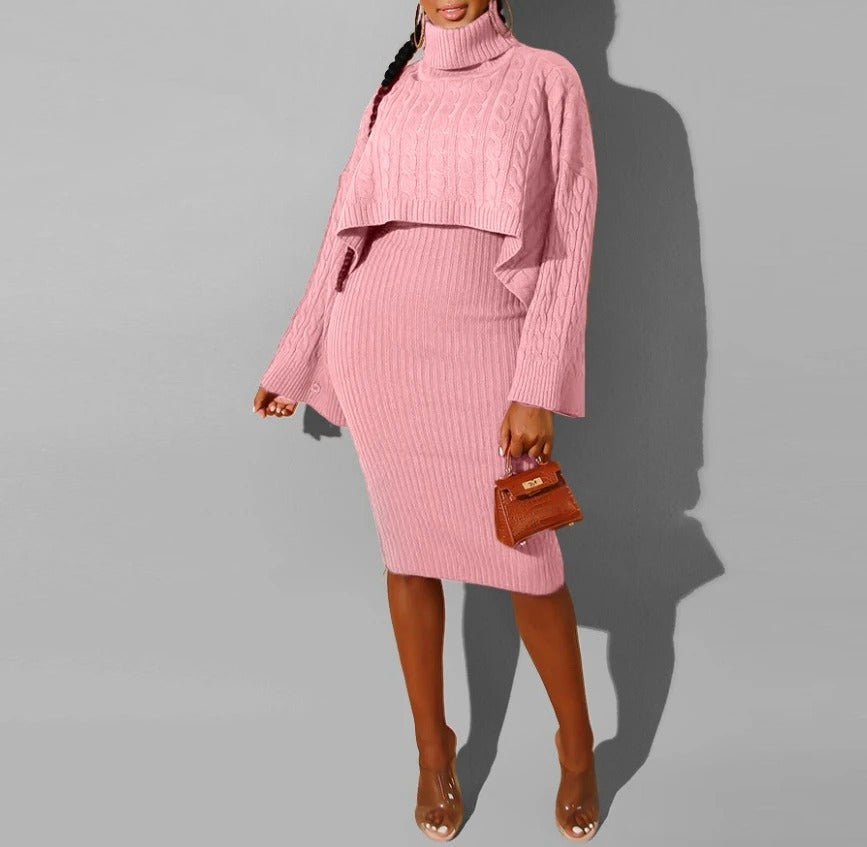Lorena - Vestido de punto ajustado con jersey corto superpuesto