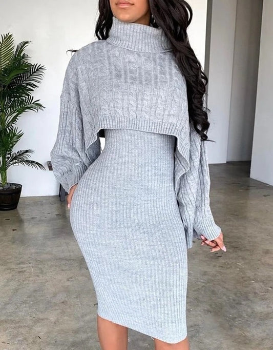 Lorena - Vestido de punto ajustado con jersey corto superpuesto
