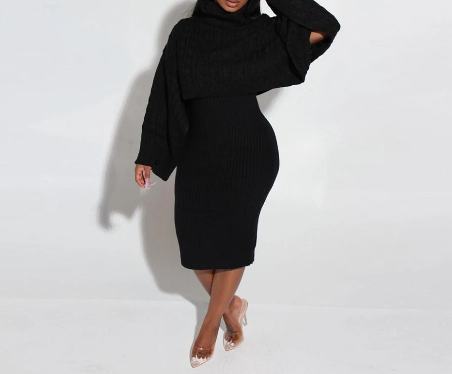 Lorena - Vestido de punto ajustado con jersey corto superpuesto