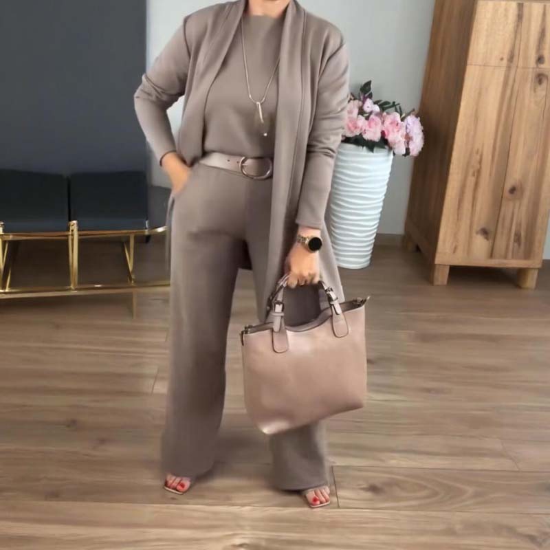 GABRIELLA | Conjunto de 3 piezas con cárdigan largo cómodo, elegante y versátil para todas las ocasiones.