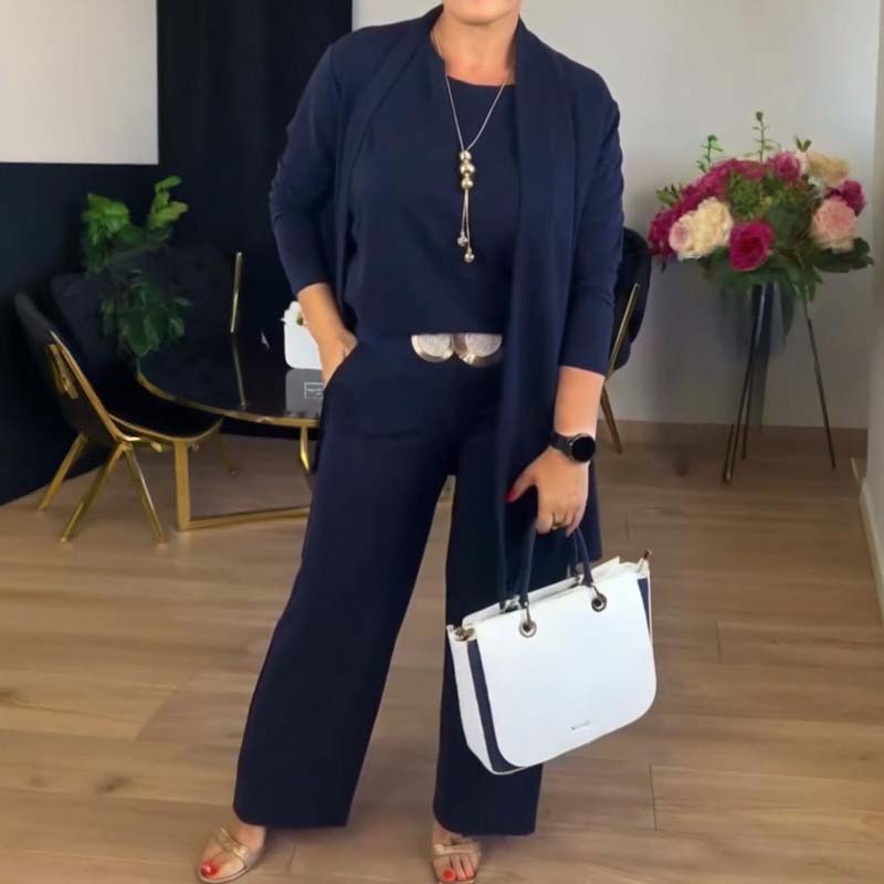 GABRIELLA | Conjunto de 3 piezas con cárdigan largo cómodo, elegante y versátil para todas las ocasiones.