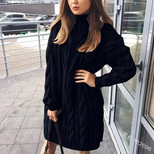 María - Vestido suéter de punto grueso trenzado